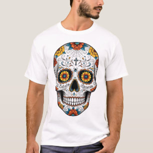 Camiseta Dia de los muertes crânio. Dia Mexicano dos Mortos