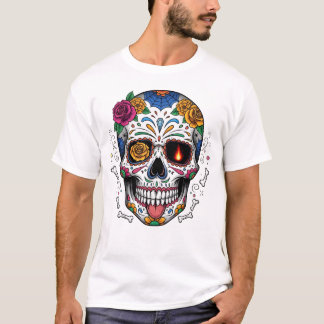 Camiseta Dia de los muertes crânio. Dia Mexicano dos Mortos