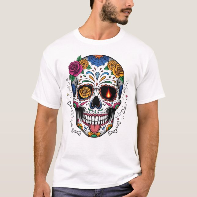Camiseta Dia de los muertes crânio. Dia Mexicano dos Mortos (Frente)