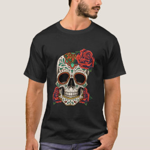 Camiseta Dia De Los Muertos Crânio de Açúcar Floral Dia dos