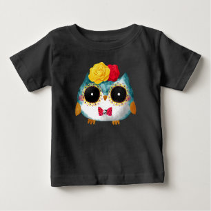 Camiseta Dia De Los Muertos Cute Owl Mexicano Skull Bowtie