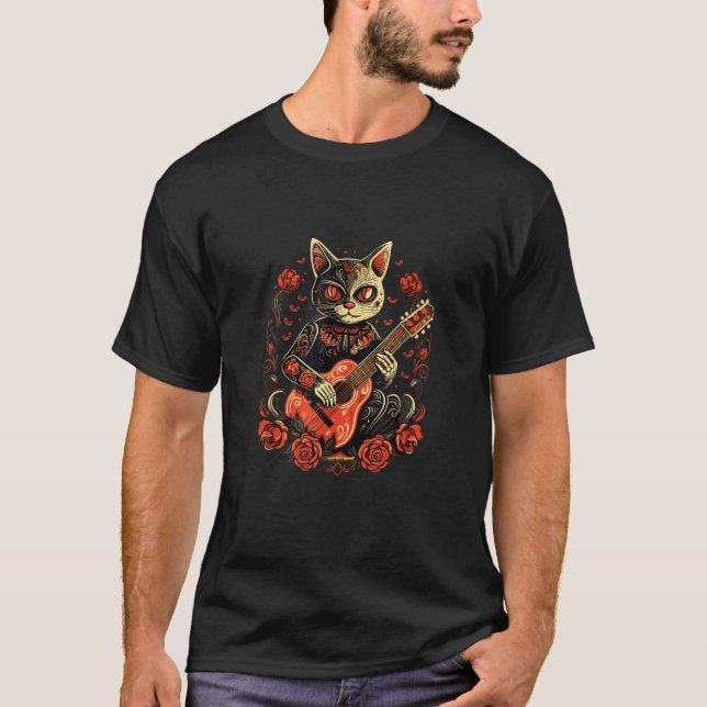 Camiseta Dia De Los Muertos Do Gato De Halloween Morto (Frente)
