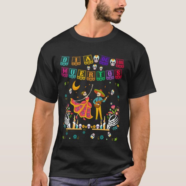Camiseta Dia De los Muertos do Skeleto Mexicano Morto (Frente)