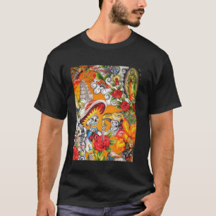 Camiseta Dia De Los Muertos Llama Alpaca Sugar Skull Engraç