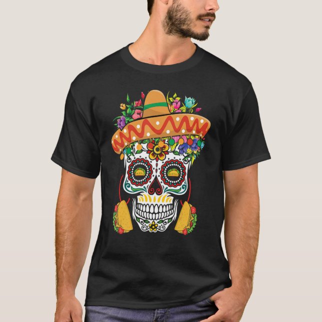 Camiseta Dia De Los Muertos Mexico Taco Mexico Happy Cinco  (Frente)