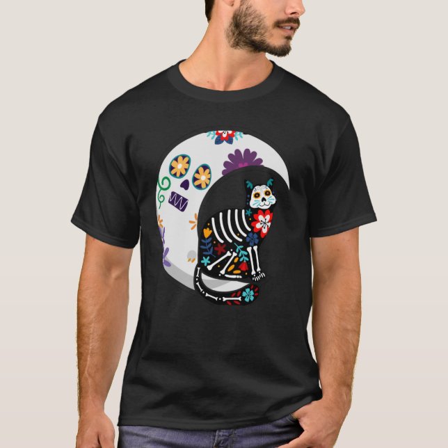 Camiseta Dia de los Muertos no México ou Sugar Skull Cat e (Frente)