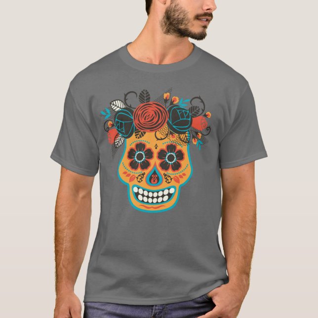 Camiseta Dia de los Muertos Orange Sugar Skull (Frente)
