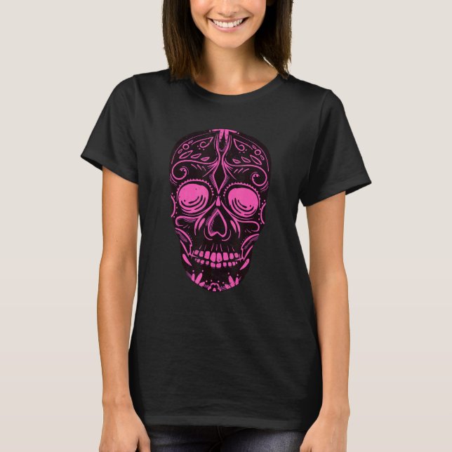 Camiseta Dia De Los Muertos Pink Skull Mask (Frente)