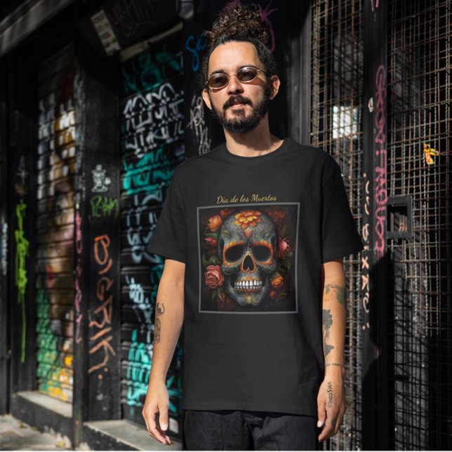 Camiseta Dia de los Muertos pintou a calavera do crânio (Criador carregado)