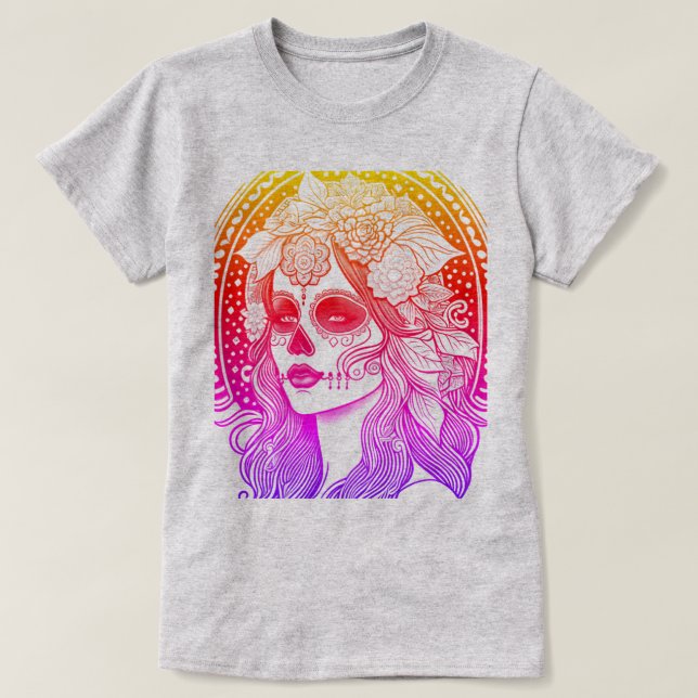 Camiseta Día De Los Muertos, regenbogenfarben (Frente do Design)