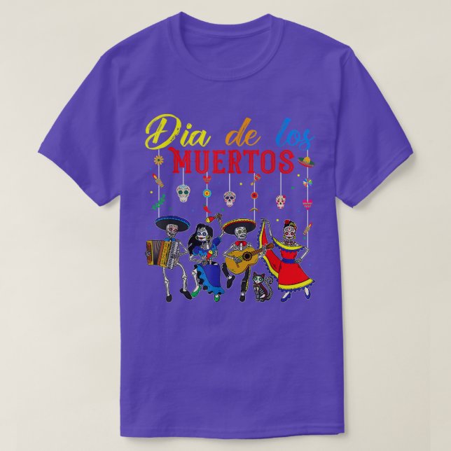 Camiseta Dia De Los Muertos Skeleton Dançando Meican Cinco  (Frente do Design)