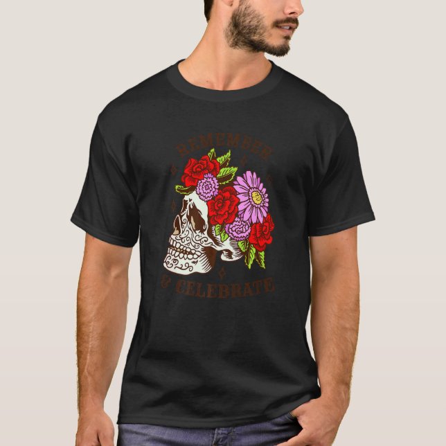 Camiseta Dia De Los Muertos Skull Mask Rosas Premium (Frente)