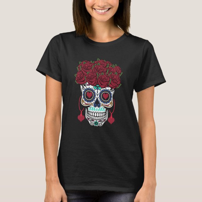 Camiseta Dia De Los Muertos Valentines Day Roses Valentine (Frente)
