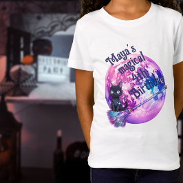 Camiseta Dia de lua de gato e vassoura rosa-rosado