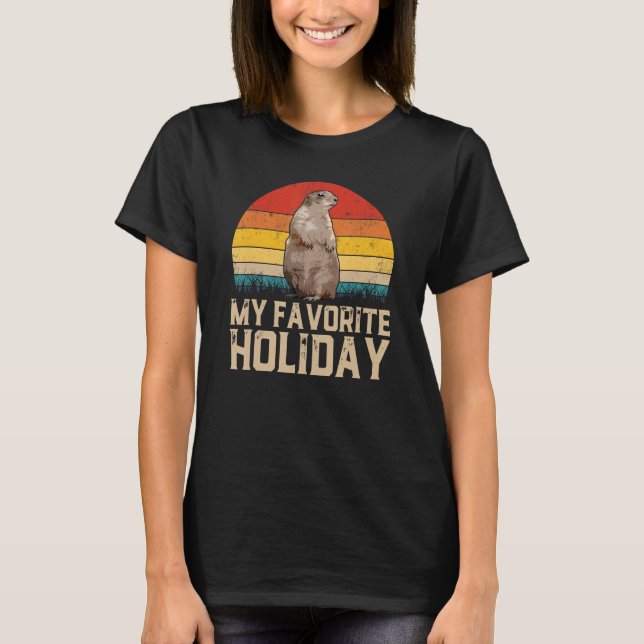 Camiseta Dia de Marmota Minha Mulher Feriada Favorita Homen (Frente)