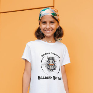 Camiseta Dia de morcego do Dia das Bruxas em branco-feminin