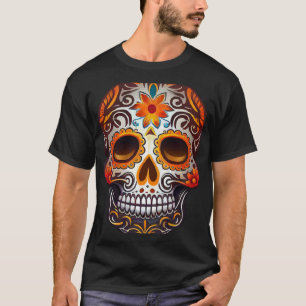 Camiseta Dia De Morto Crânio de Açúcar Floral Esqueleto Cab