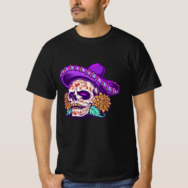 Camiseta Dia de muertos - crânio mexicano (Frente)