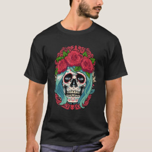 Camiseta Dia De Muertos Floral De Açúcar Crânio Mulheres Di