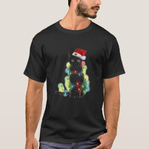Camiseta Dia de Natal do Cat Xmas Colorida Led Lights
