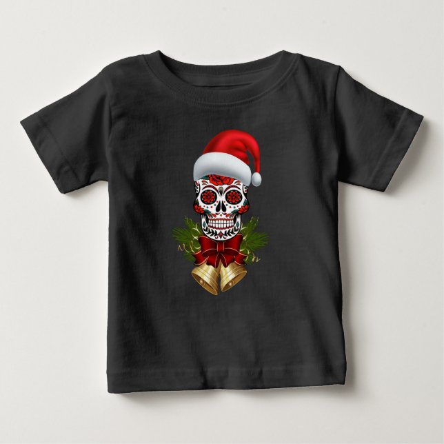 Camiseta Dia de Natal Do Chapéu De Natal Do Crânio Do Açúca (Frente)