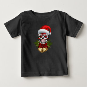 Camiseta Dia De Natal Do Chapéu De Papai Noel Do Crânio D