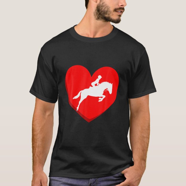Camiseta Dia de os namorados Cavalos Equestres Amam Coraçõe (Frente)