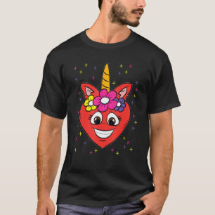 Camiseta Dia de os namorados Coração Unicorn Cute Rainbow