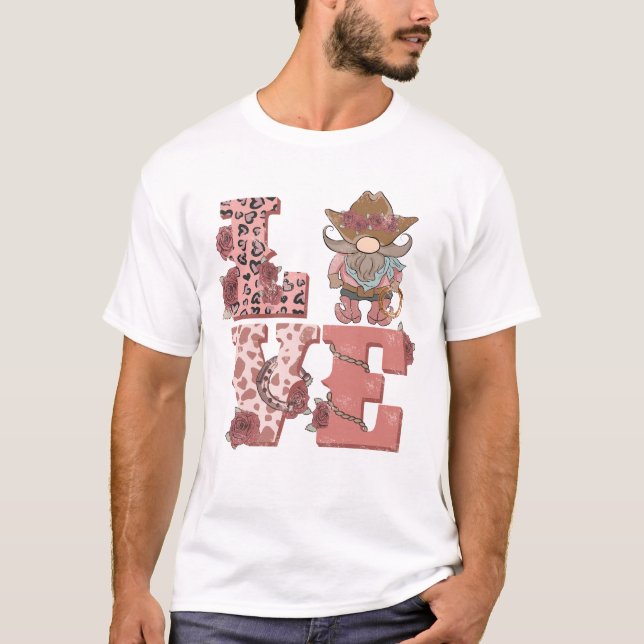 Camiseta Dia de os namorados Cowboy Gnomo (Frente)