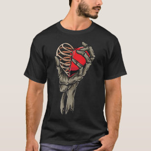 Camiseta Dia de os namorados Crânio Mão de Esqueleto Segura