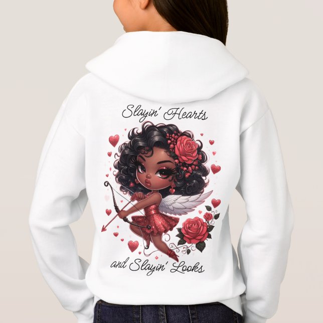 Camiseta Dia de os namorados Cupido Africano-Americano Glam (Verso)