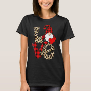 Camiseta Dia de os namorados Cute Love Heart Gnomo Leopard