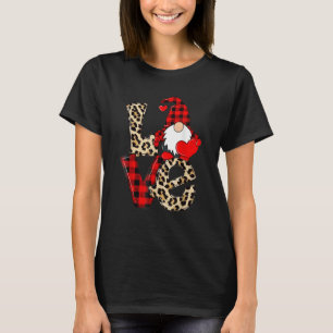 Camiseta Dia de os namorados Cute Love Heart Gnomo Leopard