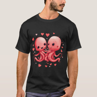 Camiseta Dia de os namorados Cute Octopus Hearts V-Day Engr