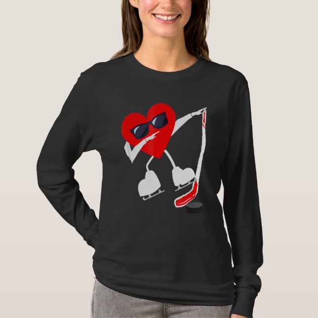 Camiseta Dia de os namorados Dabbing Heart Hockey Stick (Frente)