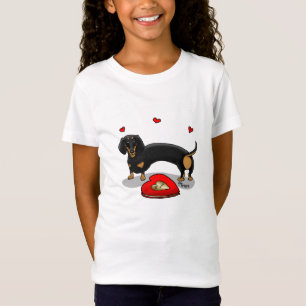 Camiseta Dia de os namorados Dachshund (preto e bronzeado)
