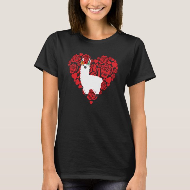 Camiseta Dia de os namorados de amor Rosas Llama Meninos (Frente)