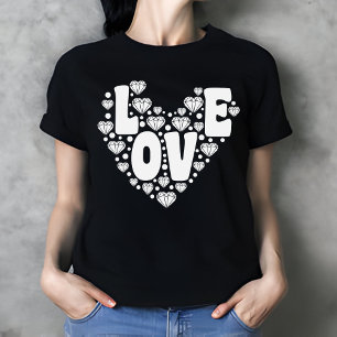 Camiseta Dia de os namorados de Retro Diamond Heart Black W