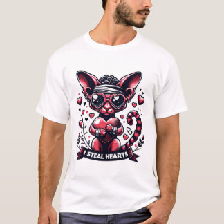 Camiseta Dia de os namorados Devon Rex Cat I Roubar Coraçõe