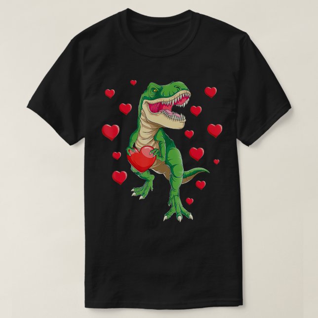 Camiseta Dia de os namorados Dinossauro Presente Amor Coraç (Frente do Design)