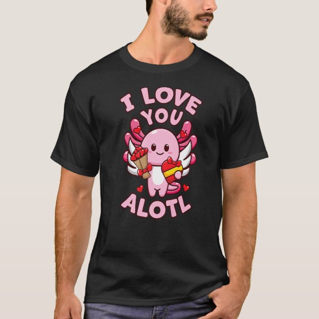 Camiseta Dia de os namorados Enrolável Axolotl Eu Te Amo Mu (Frente)