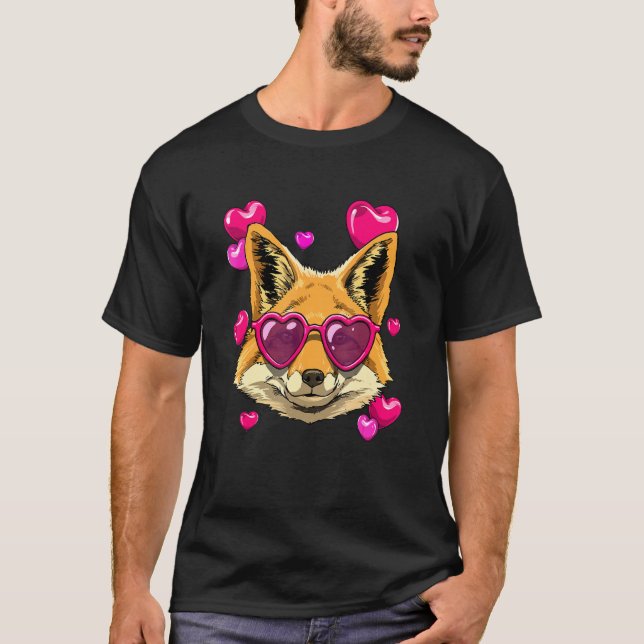 Camiseta Dia de os namorados Fox Heart Day Casais Fox Hun (Frente)