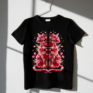 Camiseta Dia de os namorados Gato Floral Namorados Rapariga