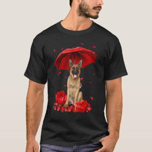 Camiseta Dia de os namorados German shepherd Umbrella Heart