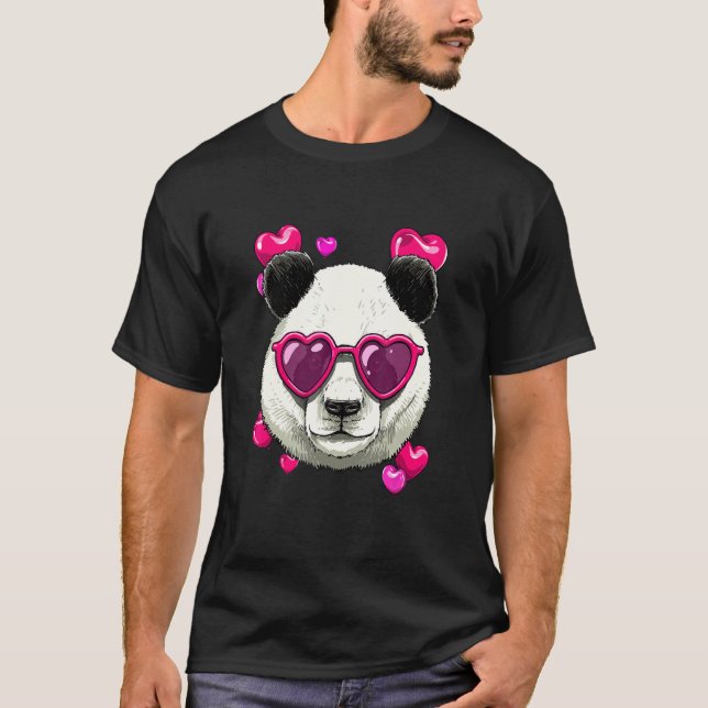 Camiseta Dia de os namorados Giant Panda Casais do coração  (Frente)