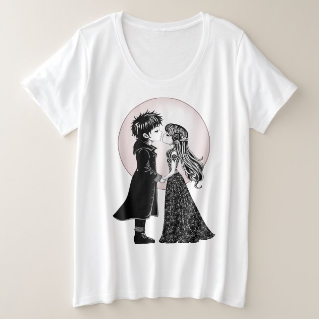 Camiseta Dia de os namorados Gótico Beijo Gótico (Frente do Design)