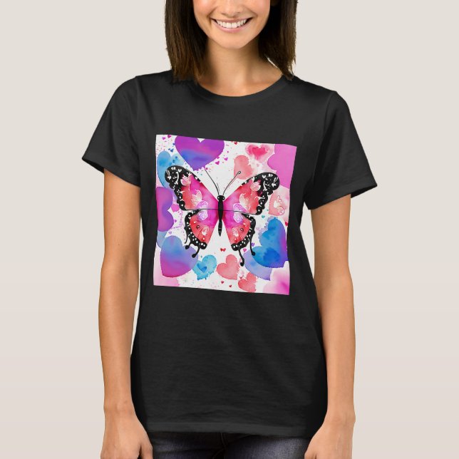 Camiseta Dia de os namorados Love Heart Butterfly Namorada  (Frente)