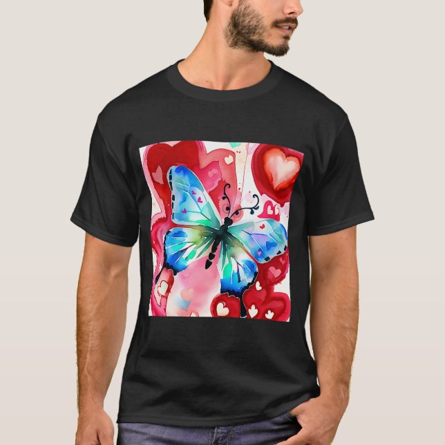 Camiseta Dia de os namorados Love Heart Butterfly Namorada  (Frente)