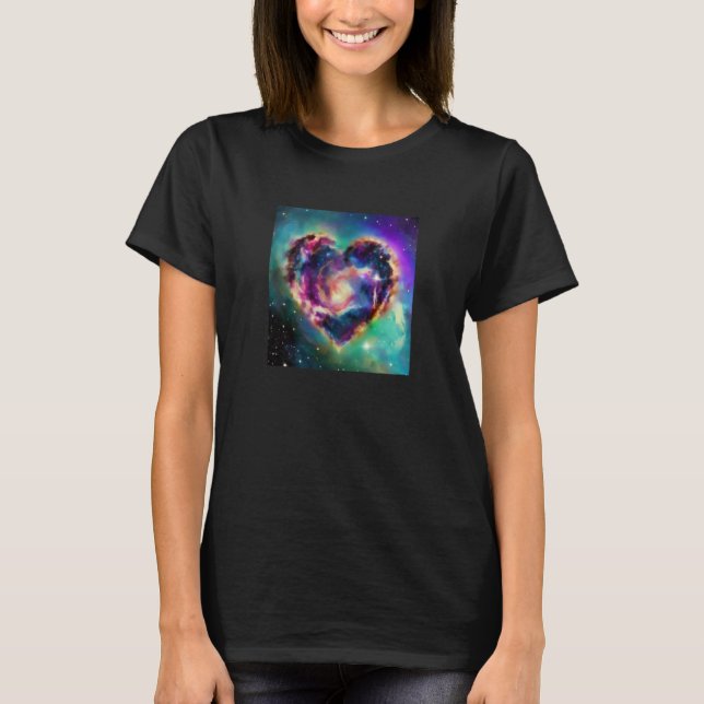 Camiseta Dia de os namorados Love Heart Galaxy Namorada Fia (Frente)
