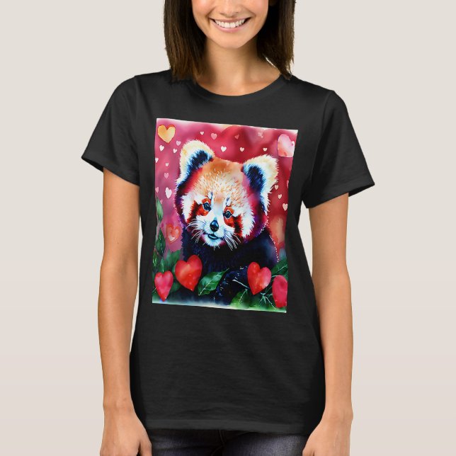 Camiseta Dia de os namorados Love Heart Red Panda Namorada  (Frente)
